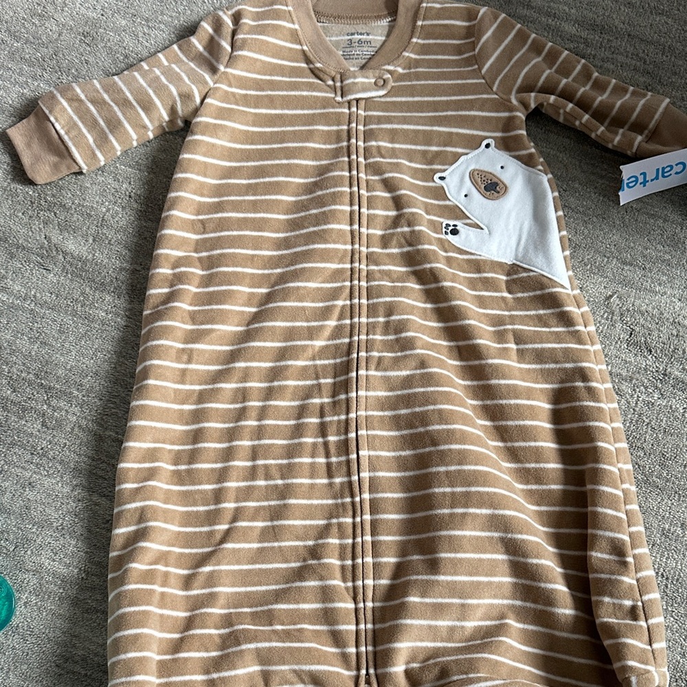 Carter's Tan Striped Sleep Sack with Bear Patch